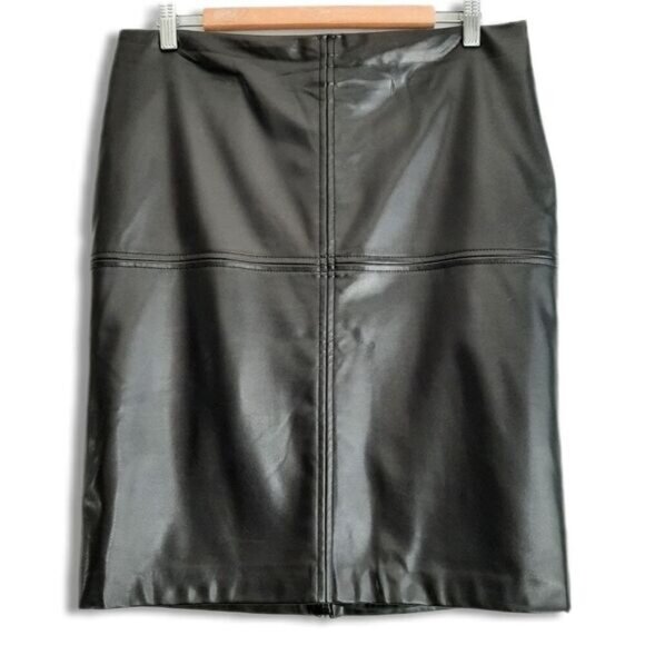 EDIT Back Zipper Slit Vegan Faux Leather Pencil Mini Skirt Black Sz 8 - Picture 1 of 13